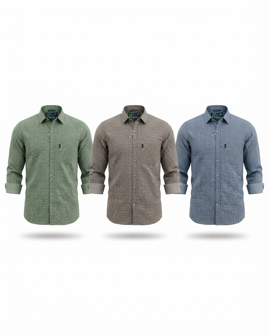 Men’s Premium Cotton Shirt – Stylish Regular Fit | 3 Colours | S, M & L