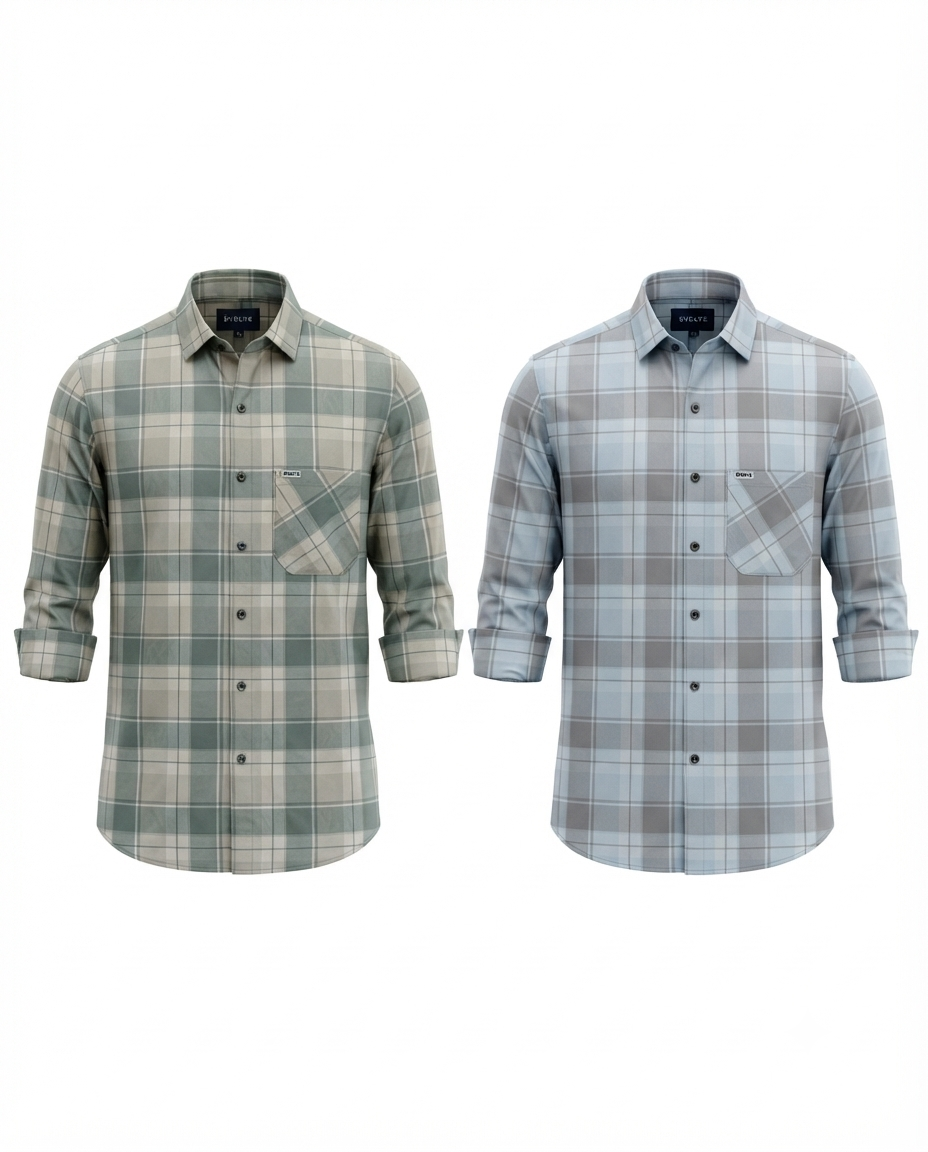 Men’s Premium Lycra Shirt | Stylish Checked Pattern | Comfortable Regular Fit | Available in 2 Colours | Sizes M, L & XL