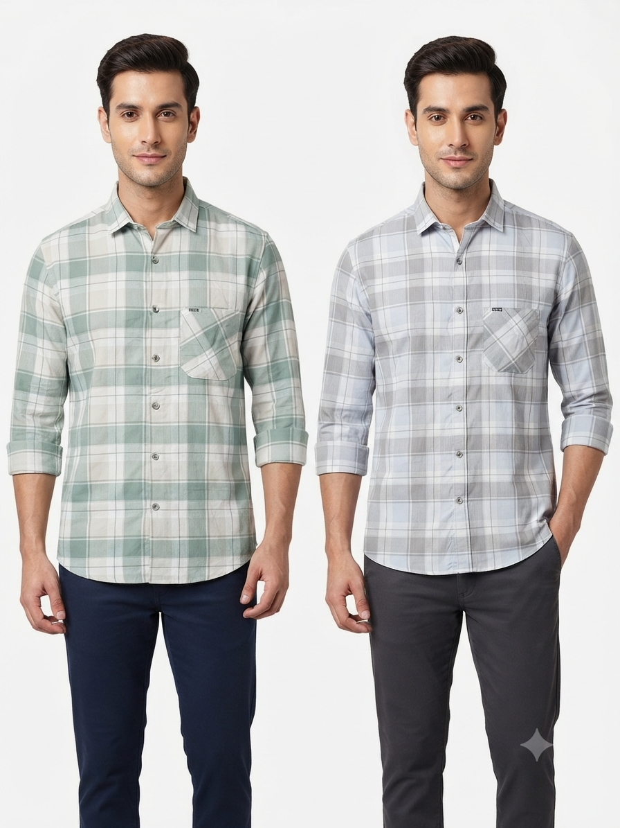 Men’s Premium Lycra Shirt | Stylish Checked Pattern | Comfortable Regular Fit | Available in 2 Colours | Sizes M, L & XL