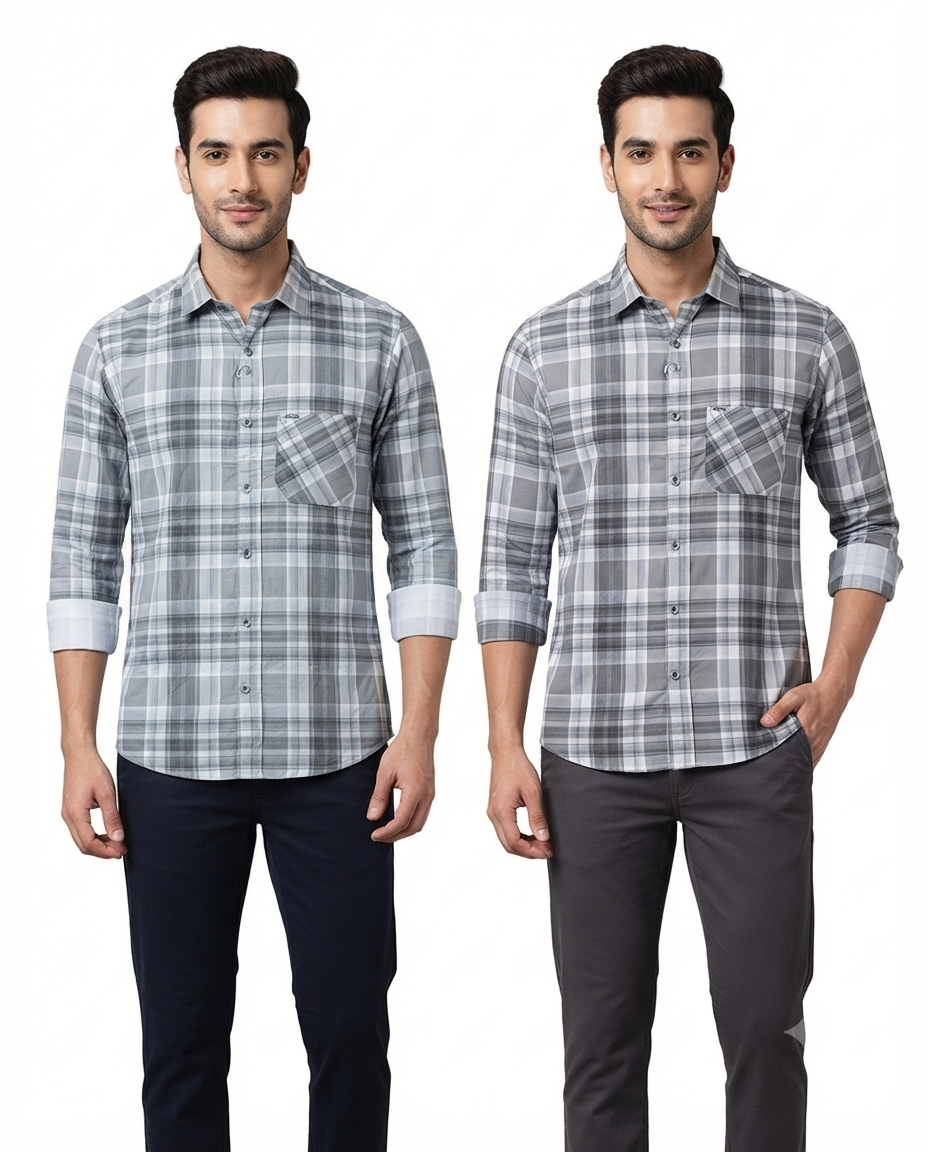 Men’s Premium Lycra Shirt | Stylish Checked Pattern | Comfortable Regular Fit | Available in 2 Colours | Sizes M, L & XL