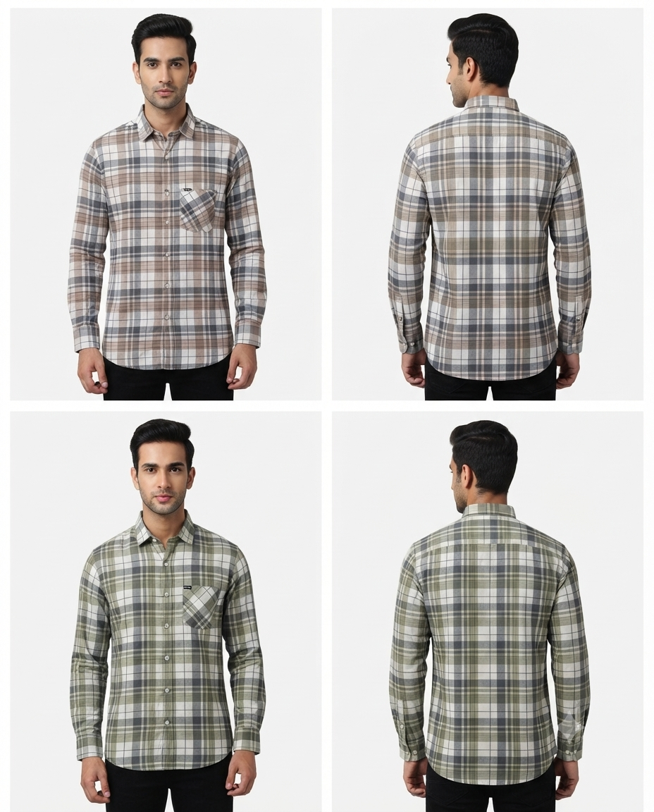 Men’s Premium Lycra Shirt | Stylish Checked Pattern | Comfortable Regular Fit | Available in 2 Colours | Sizes M, L & XL