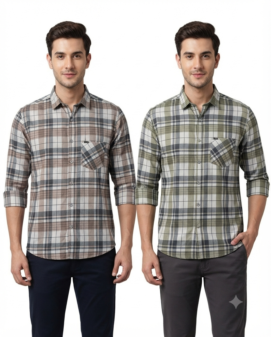 Men’s Premium Lycra Shirt | Stylish Checked Pattern | Comfortable Regular Fit | Available in 2 Colours | Sizes M, L & XL
