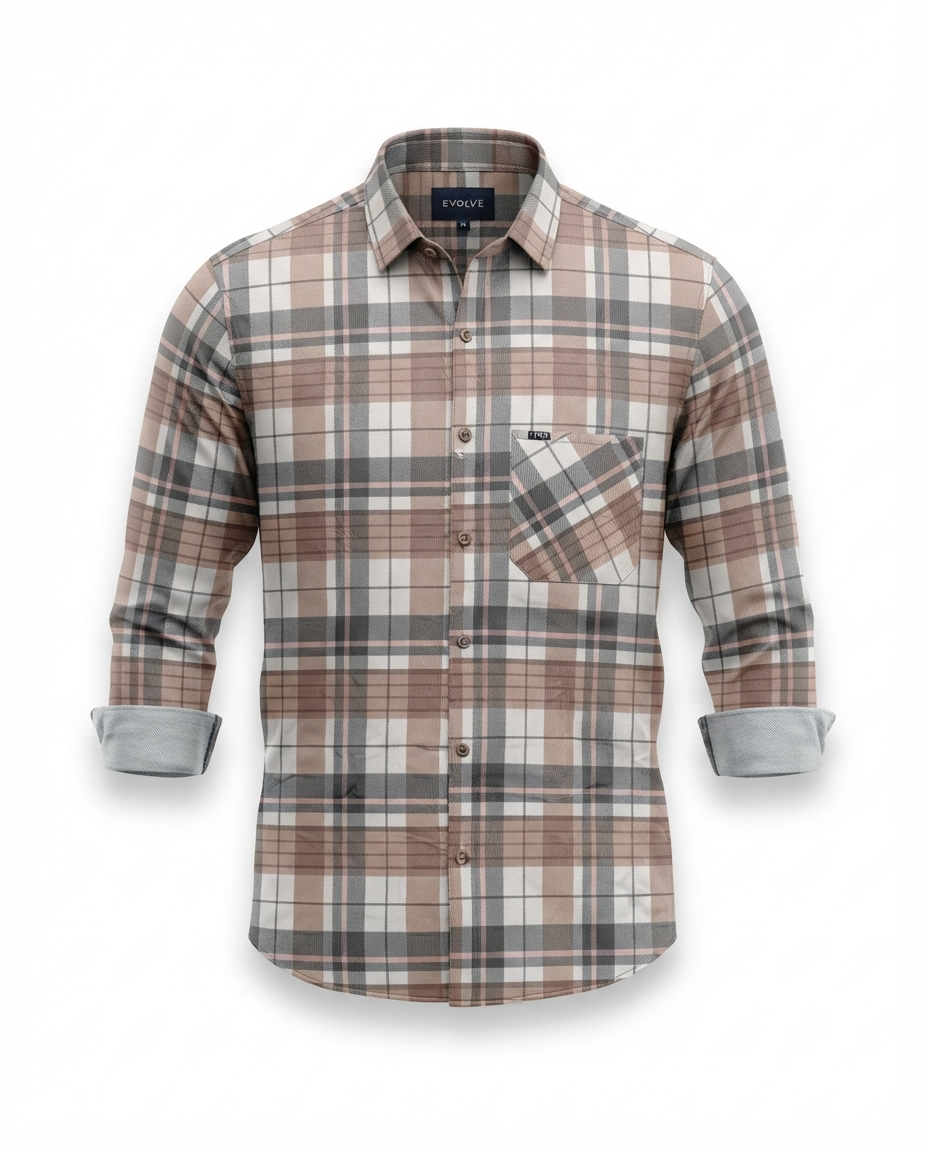 Men’s Premium Lycra Shirt | Stylish Checked Pattern | Comfortable Regular Fit | Available in 2 Colours | Sizes M, L & XL