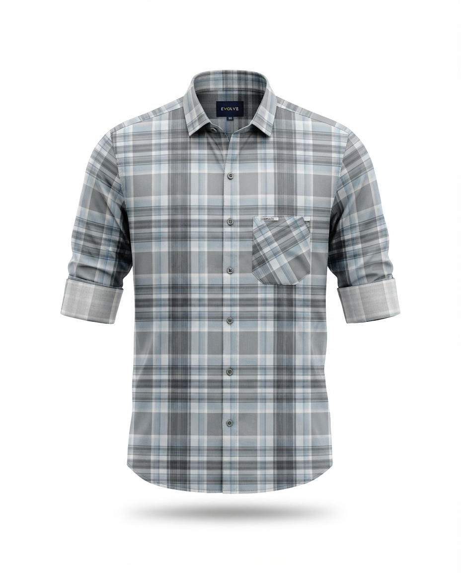 Men’s Premium Lycra Shirt | Stylish Checked Pattern | Comfortable Regular Fit | Available in 2 Colours | Sizes M, L & XL