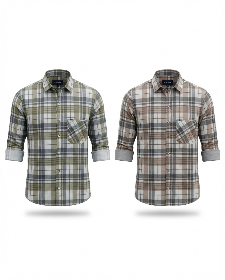 Men’s Premium Lycra Shirt | Stylish Checked Pattern | Comfortable Regular Fit | Available in 2 Colours | Sizes M, L & XL
