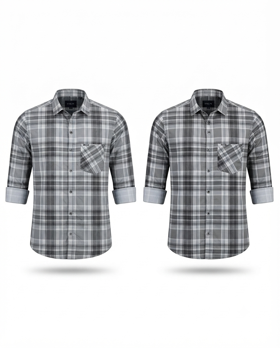 Men’s Premium Lycra Shirt | Stylish Checked Pattern | Comfortable Regular Fit | Available in 2 Colours | Sizes M, L & XL